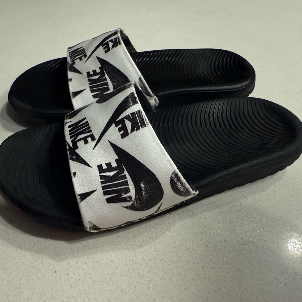 Nike Black and White Logo Slide Sandals